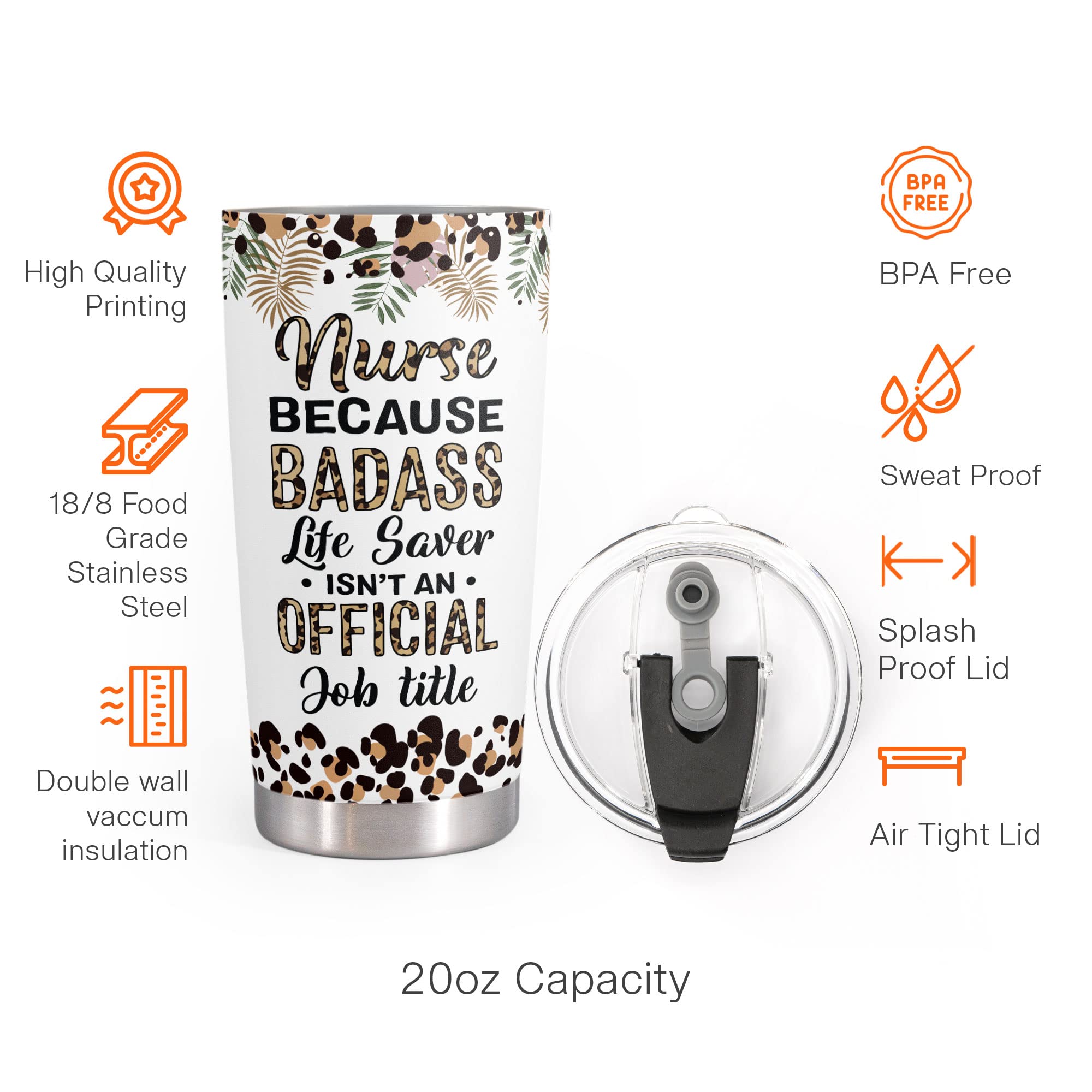 Macorner Nurse Gifts For Women - Nurse Accessories For Work Coffee Mug - Nurse Gifts For Birthday, Nurses Week Gifts, Graduation - Stainless Steel 20oz Leopard Tumbler Cup Coffee Mug Gifts For Nurse