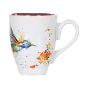 demdaco dean crouser hummingbird watercolor red on white 16 ounce glossy stoneware mug with handle