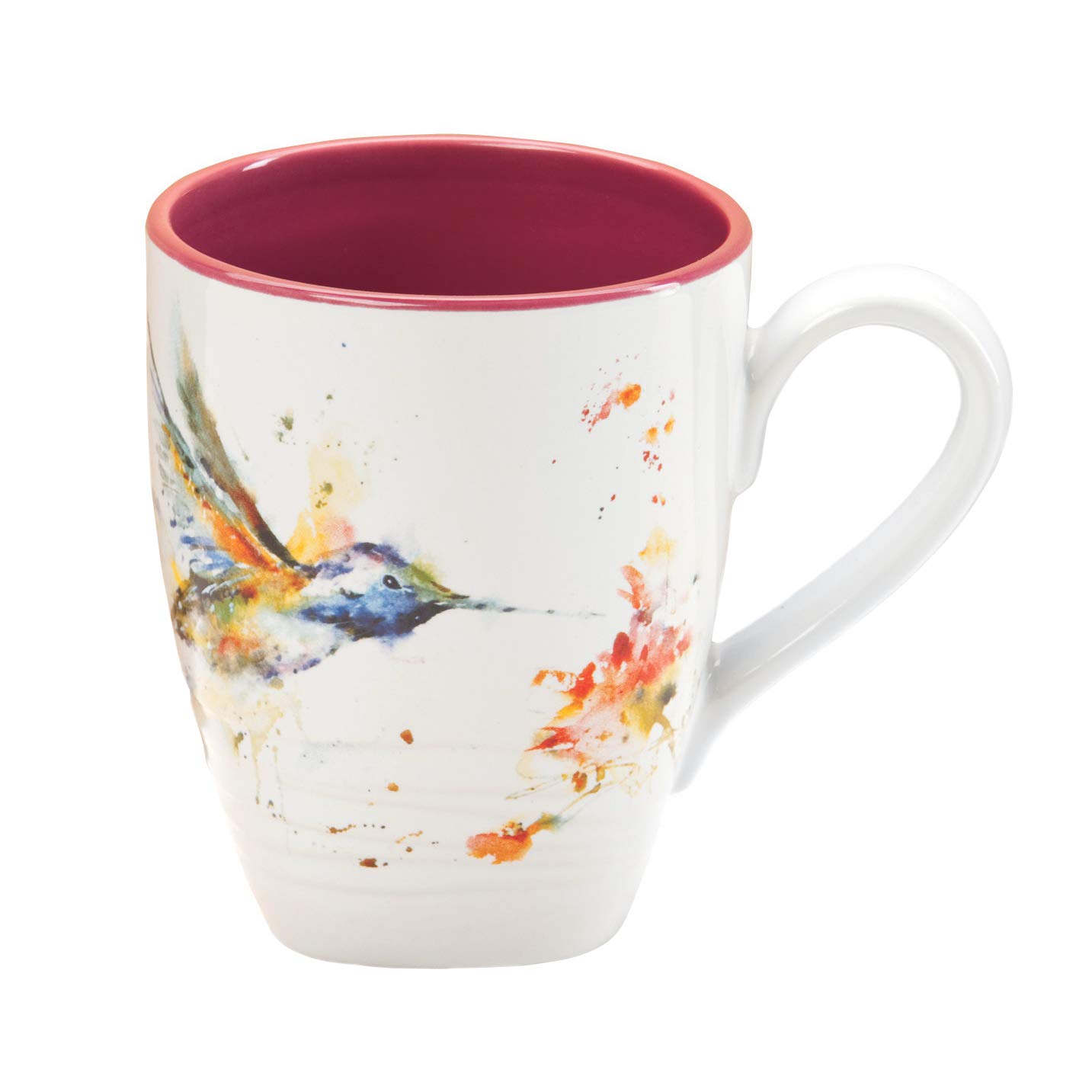 DEMDACO Dean Crouser Hummingbird Watercolor Red On White 16 Ounce Glossy Stoneware Mug With Handle