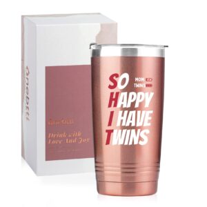 twin mom gifts - so happy i have twins - funny twin mom gifts, mom of twins gifts, funny gag gifts for twins mom, wife, mom of twins, onebottl tumbler 20oz, rose gold