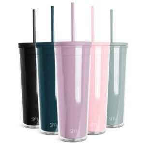 simple modern plastic tumbler with lid and straw | reusable bpa free iced coffee cups double wall smoothie cup | gifts for women men him her | classic collection | 24oz | lavender mist
