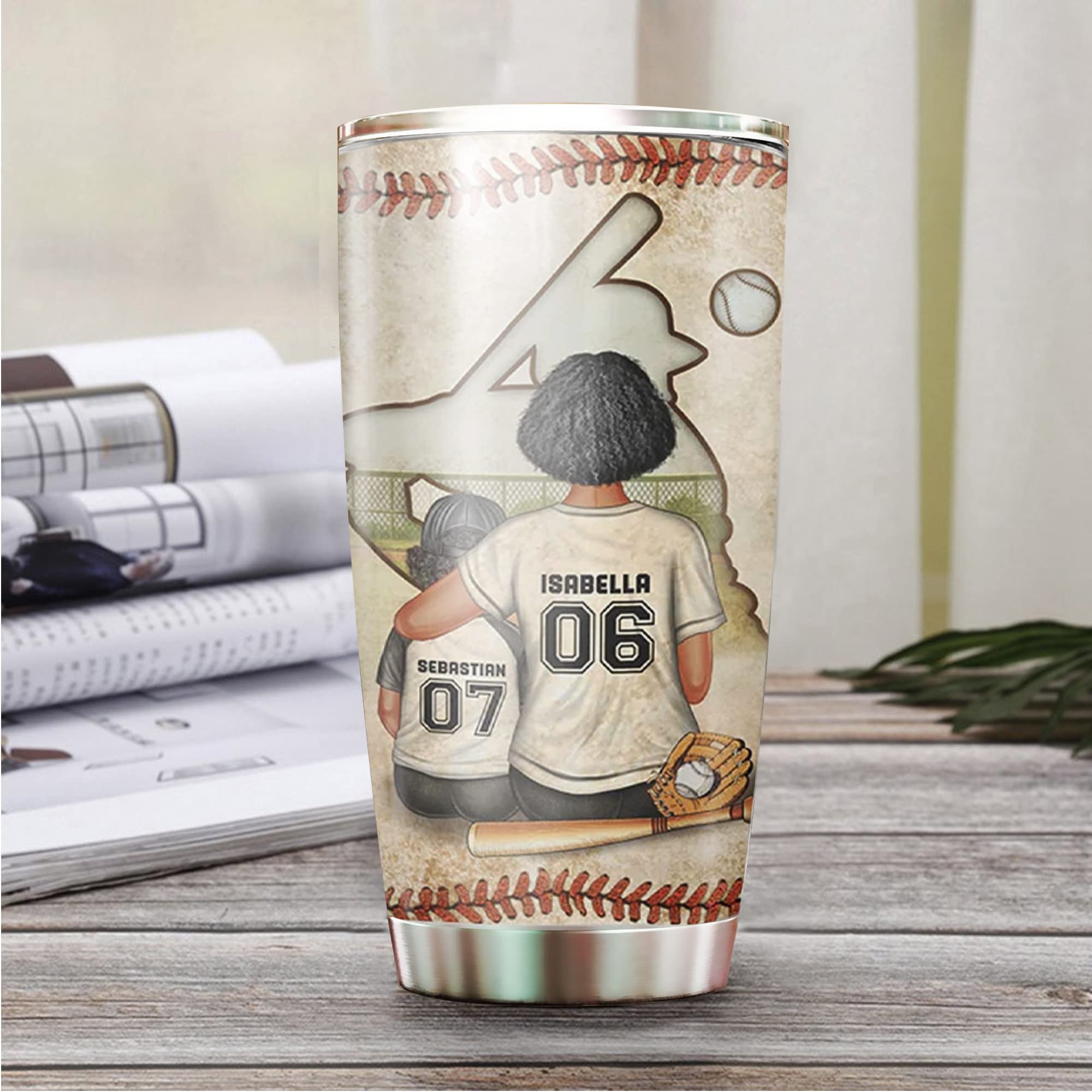 QDArtStore Personalized Baseball Mom And Son Tumbler Behind Every Baseball Player Who Believes In Himself Mother's Day Gift For Mom Mother Baseball Lover From Son Daughter on Mother's Day Birthday