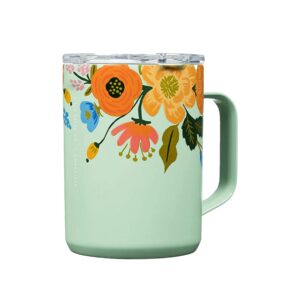 Corkcicle Paper Rifle Co. Coffee Mug, Insulated Travel Coffee Cup with Lid, Stainless Steel, Spill Proof for Coffee, Tea, and Hot Cocoa, Mint Lively Floral, 16 oz