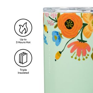 Corkcicle Paper Rifle Co. Coffee Mug, Insulated Travel Coffee Cup with Lid, Stainless Steel, Spill Proof for Coffee, Tea, and Hot Cocoa, Mint Lively Floral, 16 oz