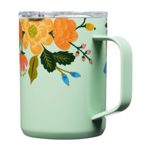 Corkcicle Paper Rifle Co. Coffee Mug, Insulated Travel Coffee Cup with Lid, Stainless Steel, Spill Proof for Coffee, Tea, and Hot Cocoa, Mint Lively Floral, 16 oz
