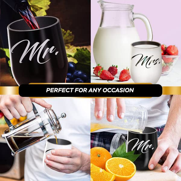 DELUXY Mr and Mrs Wine Tumblers - Gift For Couple, Wedding Gifts For Husband & Wife, Bridal Shower Gift For Bride, Wedding Gift For Couple Unique, Anniversary, His and Hers,