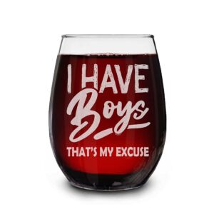shop4ever i have boys that’s my excuse engraved stemless wine glass 15 oz. gift for mom