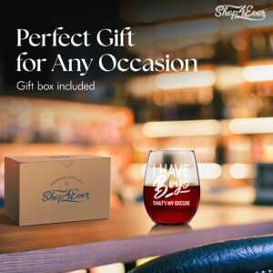 shop4ever I Have Boys That’s My Excuse Engraved Stemless Wine Glass 15 oz. Gift for Mom