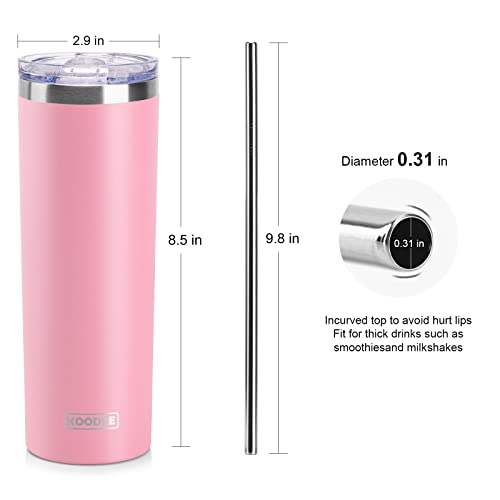 koodee 20 oz Stainless Steel Skinny Tumbler(4 Pack) Double Wall Insulated Water Tumbler Cup with Lids, Straws and Straw Brushe（Baby Blue/Pink/Sky Blue/Teal）