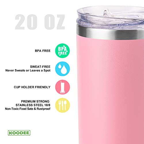 koodee 20 oz Stainless Steel Skinny Tumbler(4 Pack) Double Wall Insulated Water Tumbler Cup with Lids, Straws and Straw Brushe（Baby Blue/Pink/Sky Blue/Teal）