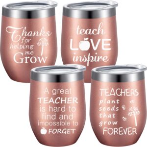 boao 4 pieces teacher gifts wine tumbler set teacher appreciation gifts, funny thank you birthday graduation christmas gifts for teachers professors, 12oz coffee mug with lid straw (rose gold)