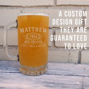 Personalized Gifts for Men Etched 16oz Glass Beer Mug - Customized Beer Gifts for Men, 40th Birthday Gifts for Brother, Custom Gifts for Him Man Father Dad, Regalos Personalizados para Hombre, Bernard
