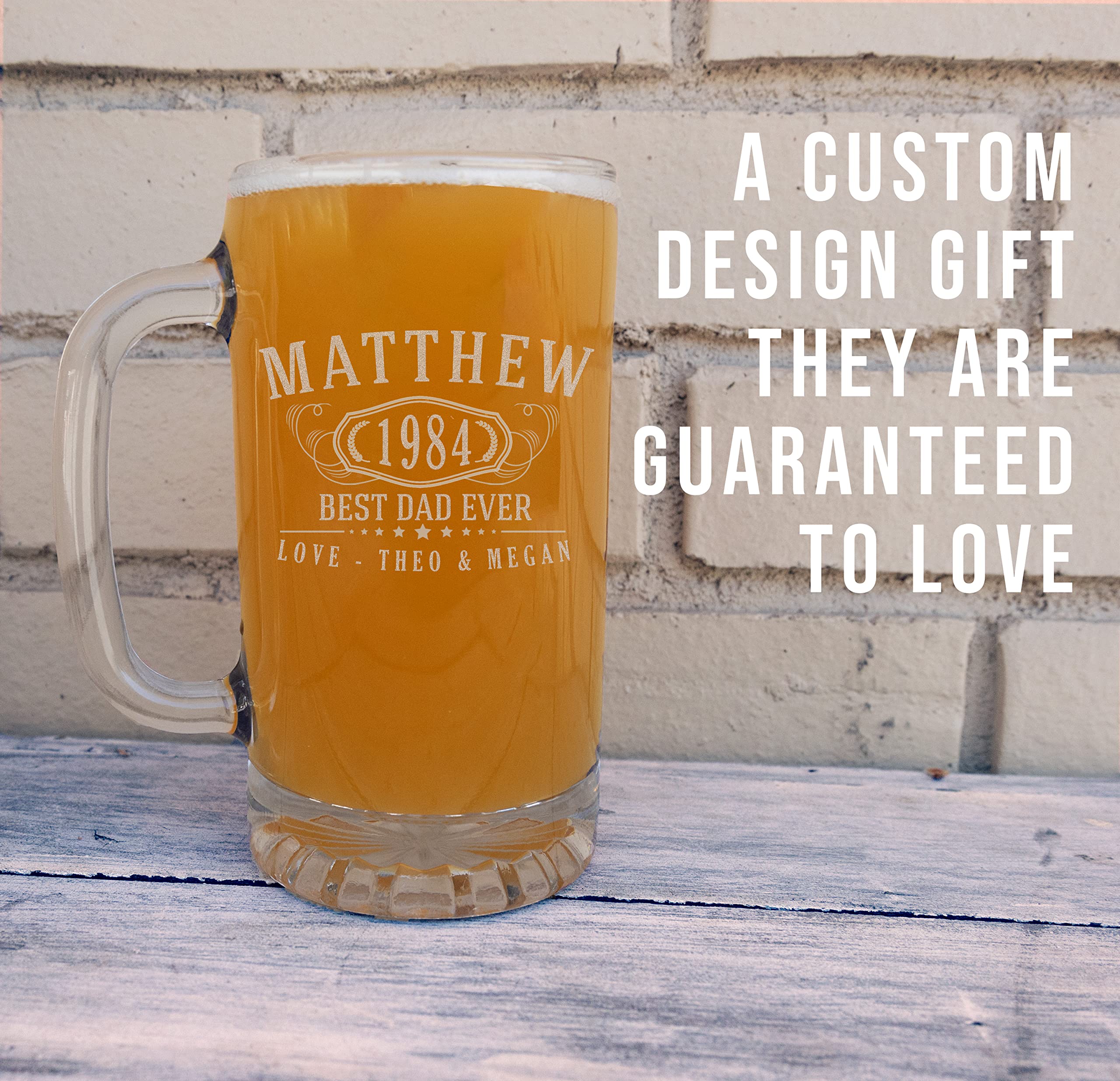 Personalized Gifts for Men Etched 16oz Glass Beer Mug - Customized Beer Gifts for Men, 40th Birthday Gifts for Brother, Custom Gifts for Him Man Father Dad, Regalos Personalizados para Hombre, Bernard