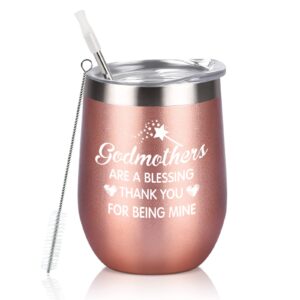 gingprous godmother appreciation gift, godmothers are a blessing thank you for being mine mother's day christmas birthday gift for godmother, 12 oz insulated stainless steel wine tumbler, rose gold