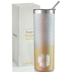 onebttl sunflower gifts for sunflower lovers, 20oz insulated stainless steel tumblers with lids and straws, best sunflower gifts for best friend, christmas, birthday