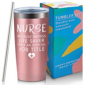 ritgssi nursing student gifts nurse graduation gift nurses week gifts 20oz rose gold funny travel tumbler college nurse appreciation gifts chirstmas presents travel cup gift set with straw