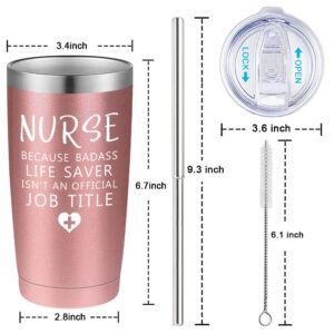 Ritgssi Nursing Student Gifts Nurse Graduation Gift Nurses Week Gifts 20oz Rose Gold Funny Travel Tumbler College Nurse Appreciation Gifts Chirstmas Presents Travel Cup Gift Set With Straw