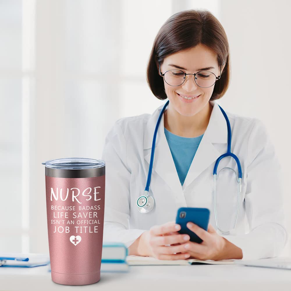 Ritgssi Nursing Student Gifts Nurse Graduation Gift Nurses Week Gifts 20oz Rose Gold Funny Travel Tumbler College Nurse Appreciation Gifts Chirstmas Presents Travel Cup Gift Set With Straw