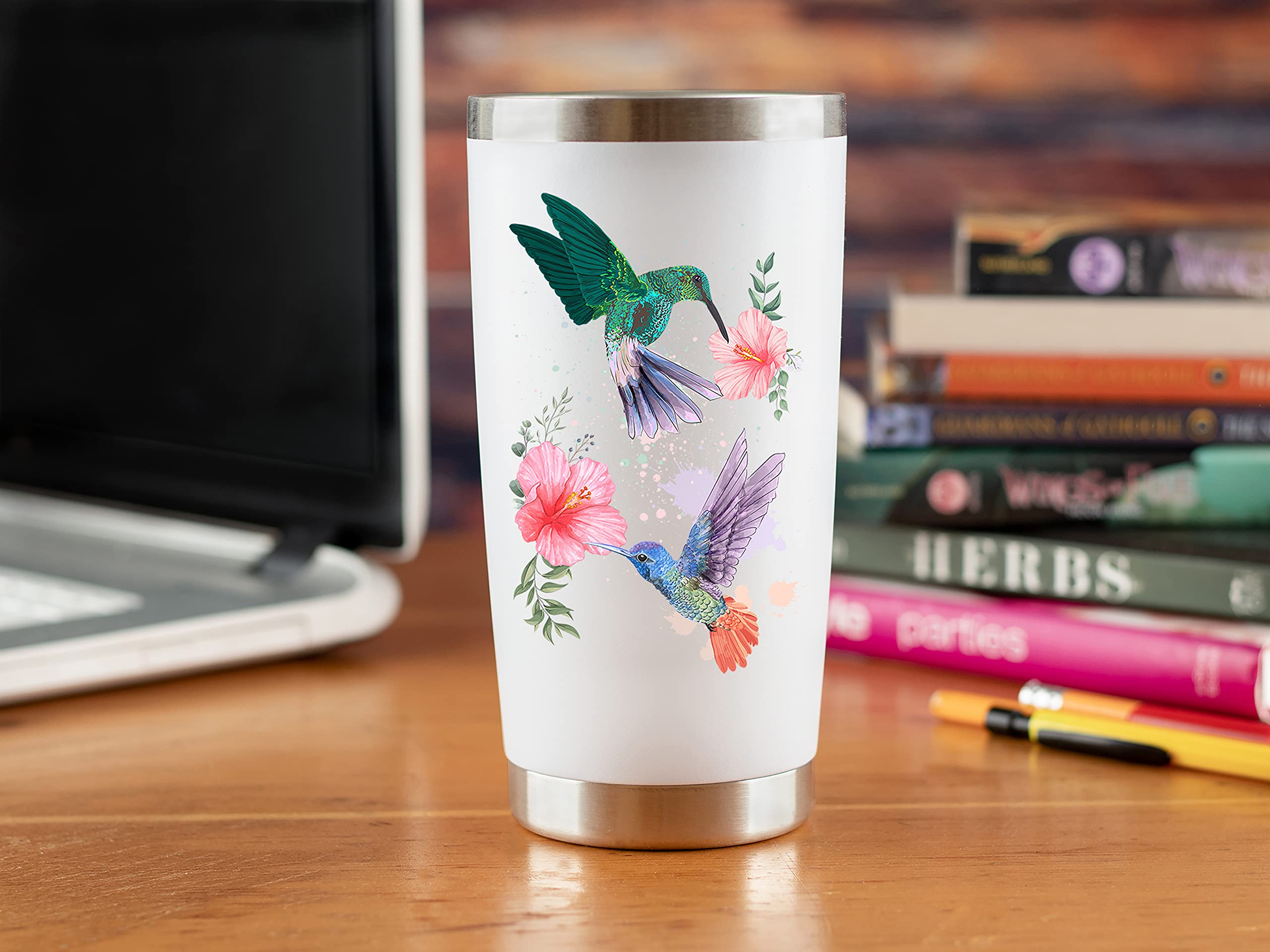 KLUBI Hummingbird Gifts for Women - Large 20oz Tumbler Mug for Coffee or Any Drink - Cute Idea for Bird Lovers