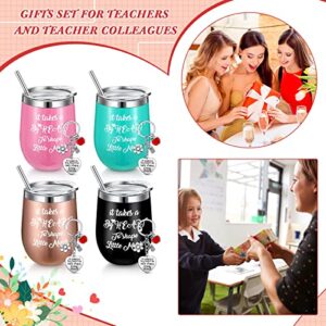 24 Pcs Christmas Gifts Teacher Appreciation Gifts Bulk for Women Wine Tumbler Set Thank You Teacher Gifts 12 oz Mug Tumbler 8 Heart Key Chains 8 Socks Valentines Birthday Retirement Gift (Colorful)