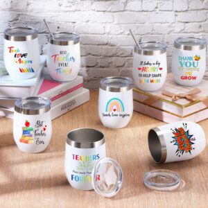 8 Pack Teacher Gifts Teacher Appreciation Gifts 12 oz Teacher Tumbler Bulk Wine Tumbler Stainless Steel Coffee Mug with Lids and Straws Thank You Birthday Gifts for Preschool Kindergarten Teacher