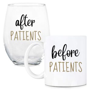 before patients, after patients 11 oz coffee mug and 15 oz stemless wine glass set - unique gift idea for dentist, dental, medical, hygienist, doctor, physician, nurse - perfect graduation gifts