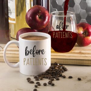 Before Patients, After Patients 11 oz Coffee Mug and 15 oz Stemless Wine Glass Set - Unique Gift Idea for Dentist, Dental, Medical, Hygienist, Doctor, Physician, Nurse - Perfect Graduation Gifts