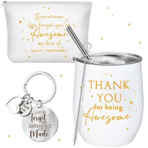 sieral thank you gifts for women employee appreciation gifts thank you for being awesome 12oz stainless steel tumbler keychain makeup bag for team staff coworker teacher nurse gifts(star)