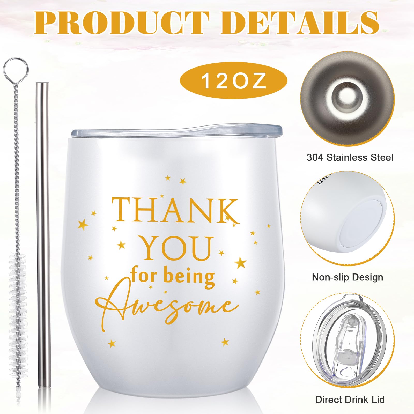 Sieral Thank You Gifts for Women Employee Appreciation Gifts Thank You for Being Awesome 12oz Stainless Steel Tumbler Keychain Makeup Bag for Team staff Coworker Teacher Nurse Gifts(Star)