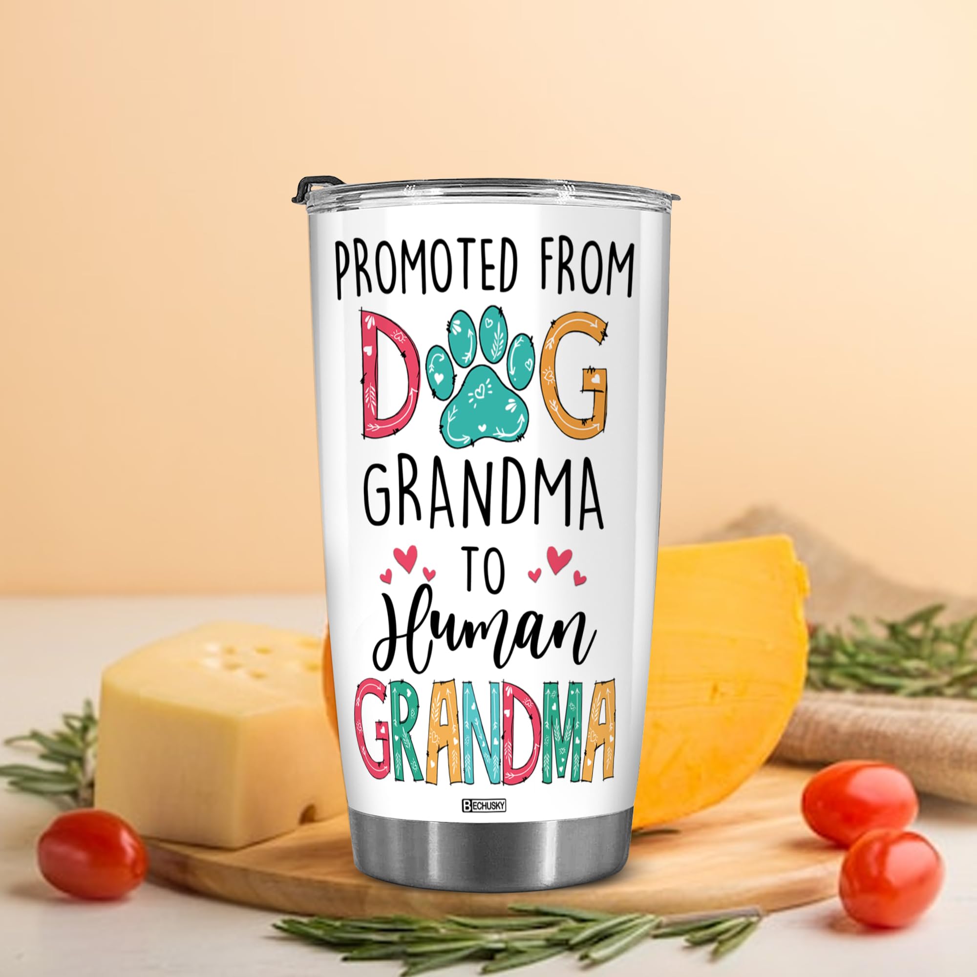BECHUSKY Gifts For Grandma, Grandma Gift Tumbler, New Baby Reveal For Grandma, Stainless Steel Tumbler 20oz, Pregnancy Announcement, Cute Mom Nana Mimi Women Woman Grandmother Mothers Day Future V2