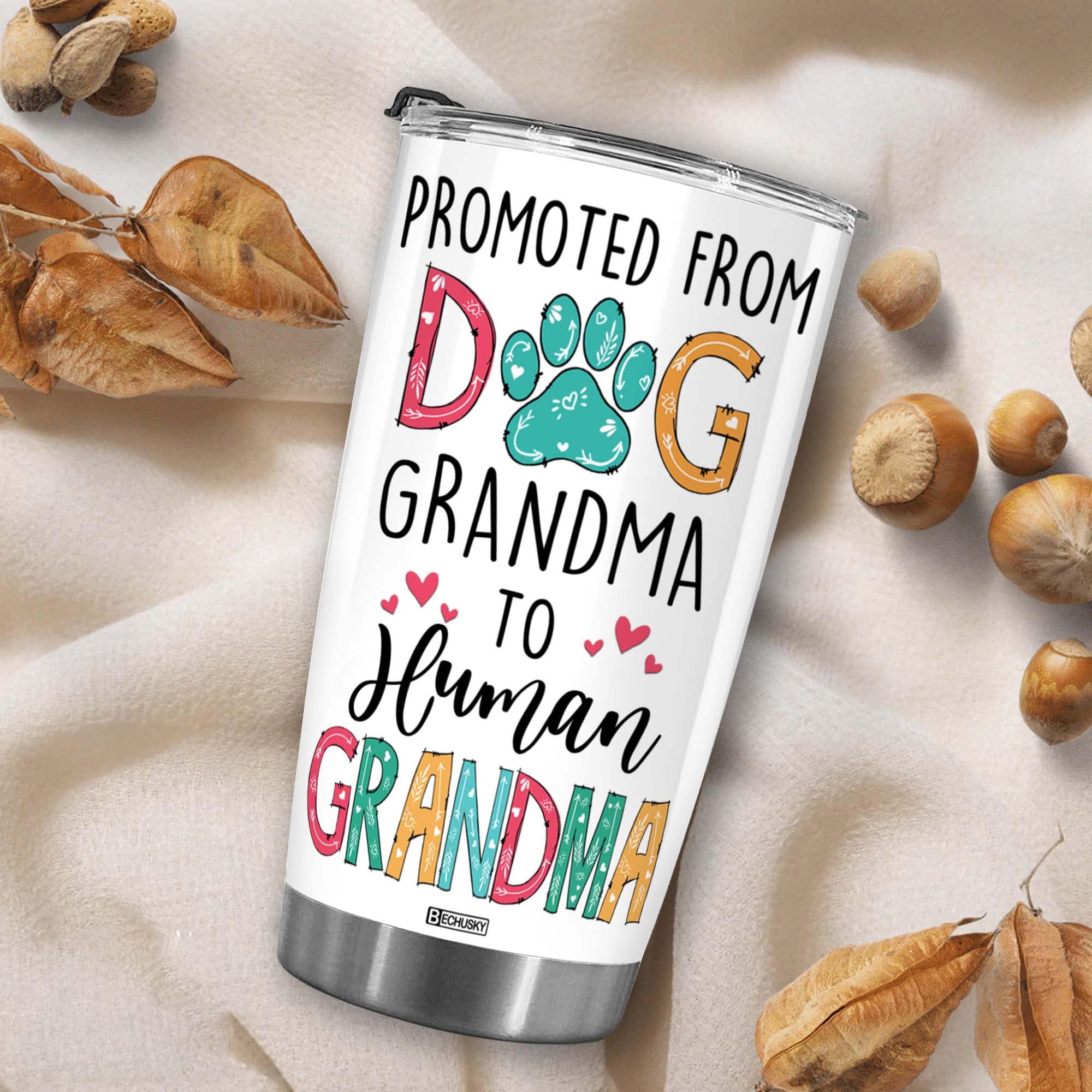 BECHUSKY Gifts For Grandma, Grandma Gift Tumbler, New Baby Reveal For Grandma, Stainless Steel Tumbler 20oz, Pregnancy Announcement, Cute Mom Nana Mimi Women Woman Grandmother Mothers Day Future V2