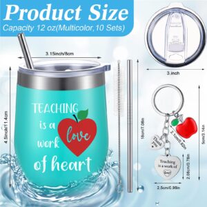 Yinder 8 Pcs Teacher Appreciation Gifts with 4 Pcs 12 oz Teacher Tumbler Stainless Steel Mug with 4 Heart Shape Keychain for Back to School Gifts Birthday Valentines Teacher Women Gift Ideas(Heart)