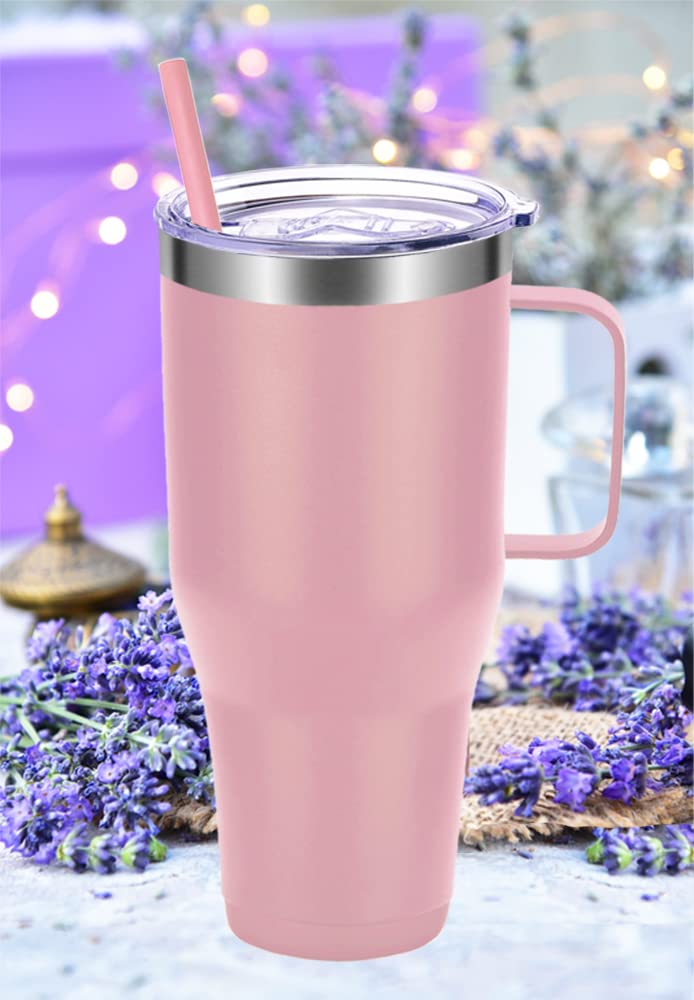 Merfefe 40oz Insulated Coffee Tumbler with Handle.40 oz Tumbler with Handle and Lid and Straw.Keep Drinks Cold Hot.Easy to Hold,Sweat Proof,Leak Proof,Dishwasher Safe.