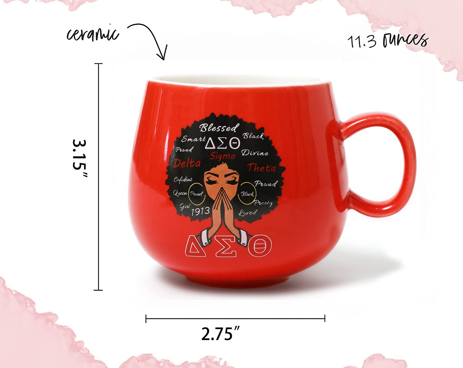 TEMSOOM 1913 Delta Sorority Gifts Coffee Mug for Womens DST Sorority 11.3 Oz Ceramic Coffee Cup Sorority Paraphernalia Girls Gifts