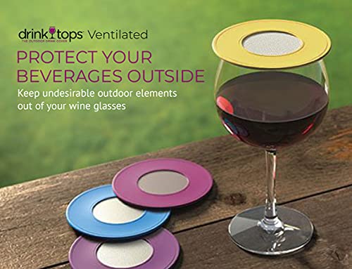 Coverware Drink Tops Outdoor Wine Glass Covers, 4pk Assorted Colors, perfect way to keep fruit flies and other undesirable outdoor elements out of drinks