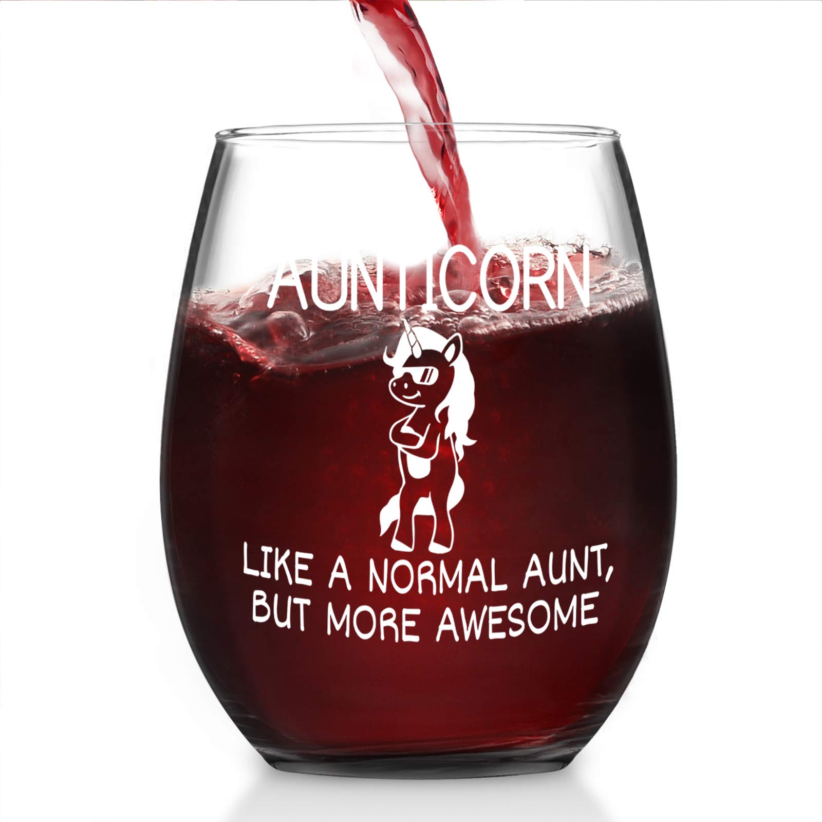 Futtumy Aunticorn Stemless Wine Glass, Aunt Gifts for Auntie Women Sister Mothers Day Christmas Birthday 15 Oz, Funny Unicorn Aunt Wine Glass Gifts from Niece Nephew