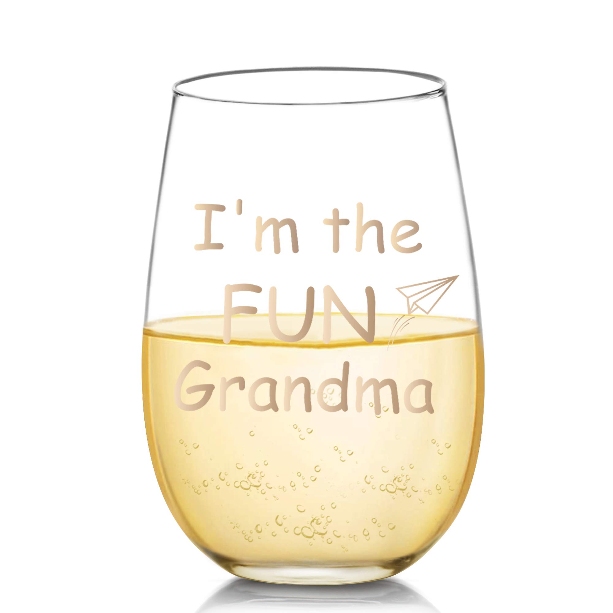 I'm the FUN Grandma Funny Wine Glass Gifts for Grandma - Novelty Birthday, Mothers Day Gifts for Grandma, Women, Unique Grandma Gifts from Grandchildren, 17 oz Wine Glasses