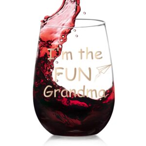 I'm the FUN Grandma Funny Wine Glass Gifts for Grandma - Novelty Birthday, Mothers Day Gifts for Grandma, Women, Unique Grandma Gifts from Grandchildren, 17 oz Wine Glasses