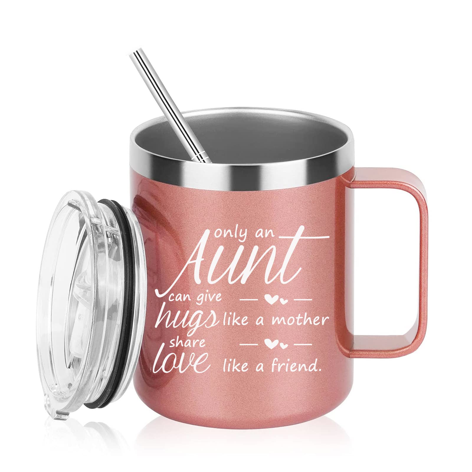 Mother’s Day Gifts for Aunt Only An Aunt Can Give Hugs Like a Mother Stainless Steel Insulated Mug with Handle Birthday Mother’s Day Gifts for Aunt Auntie from Nephew Niece Meaningful 12OZ Rose Gold