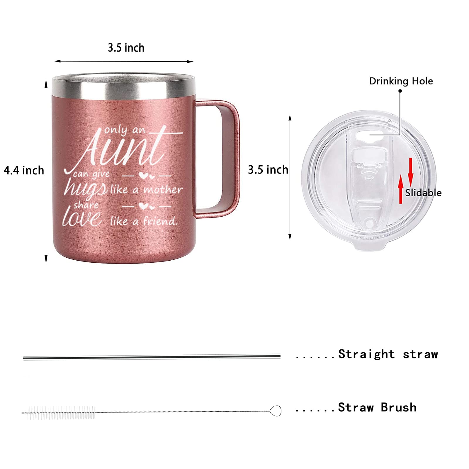 Mother’s Day Gifts for Aunt Only An Aunt Can Give Hugs Like a Mother Stainless Steel Insulated Mug with Handle Birthday Mother’s Day Gifts for Aunt Auntie from Nephew Niece Meaningful 12OZ Rose Gold