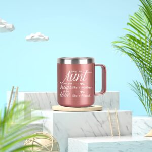 Mother’s Day Gifts for Aunt Only An Aunt Can Give Hugs Like a Mother Stainless Steel Insulated Mug with Handle Birthday Mother’s Day Gifts for Aunt Auntie from Nephew Niece Meaningful 12OZ Rose Gold