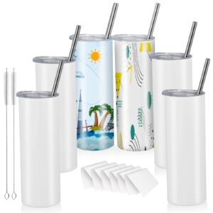 8 pack sublimation tumbler - 20 oz tumbler with lid and straw insulated tumbler skinny double wall tumbler cups travel coffee mug stainless steel vacuum mug with metal straw,leak-proof lid,shrink wrap