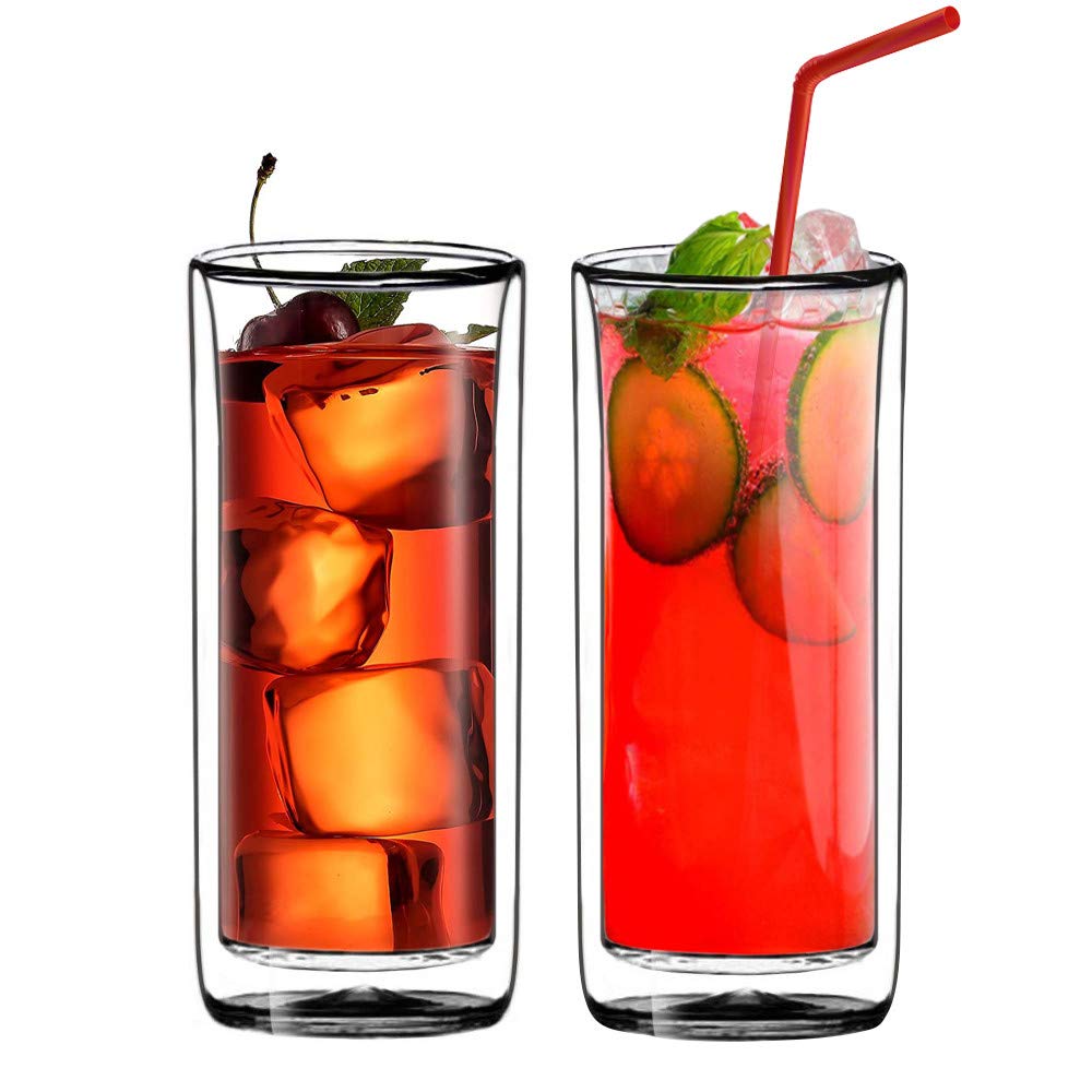 Sun's Tea (Set of 2) 20oz (600ml) Ultra Clear Strong Double Wall Insulated Thermo Glass Tumbler V3 Highball Glass for Beer/cocktail/lemonade/iced Tea/Smoothie (Real Borosilicate Glass, Not Plastic)