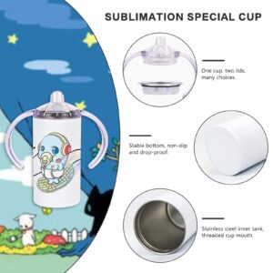 MAIKESUB 2 Pack Sublimation Blank Sippy Cup Tumblers with Handles Straight Stainless Steel Insulated Skinny Tumblers with Splash-proof Lid 12 oz Shatterproof Water Tumbler