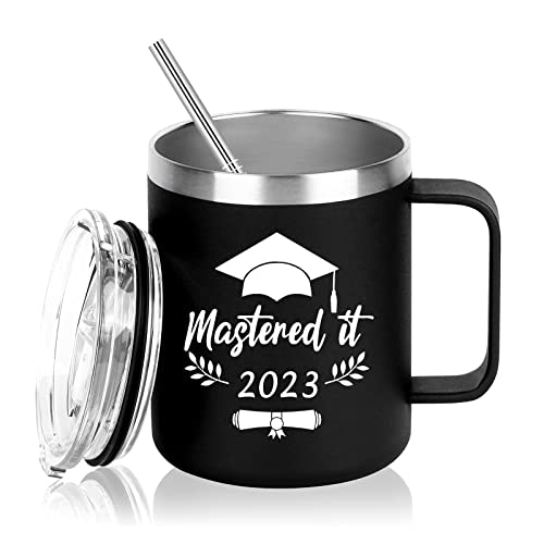 Aletege Graduation Gifts for Men, Mastered it 2023 Cup, Mastered it 2023 Stainless Steel Insulated Mug with Handle, Graduation Gifts 2023, Graduation Gifts for Masters College Graduates 12OZ Black