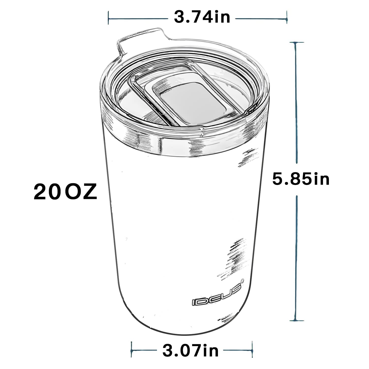 Ideus 20 oz Tumbler, Travel Coffee Mug with Splash Proof Sliding Lid, Double Wall Stainless Steel Vacuum Insulated Coffee Mug for Home and Office, Keep Beverages Hot or Cold, Black