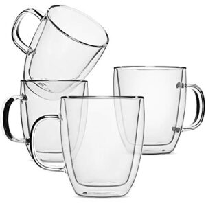 btat- double wall glass coffee mugs, 16 oz, set of 4, double glass coffee cups, double wall coffee mugs, double insulated coffee mugs, clear latte mugs, glass coffee mug, clear mugs