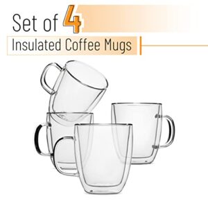 BTaT- Double Wall Glass Coffee Mugs, 16 oz, Set of 4, Double Glass Coffee Cups, Double Wall Coffee Mugs, Double Insulated Coffee Mugs, Clear Latte Mugs, Glass Coffee Mug, Clear Mugs
