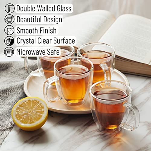 BTaT- Double Wall Glass Coffee Mugs, 16 oz, Set of 4, Double Glass Coffee Cups, Double Wall Coffee Mugs, Double Insulated Coffee Mugs, Clear Latte Mugs, Glass Coffee Mug, Clear Mugs