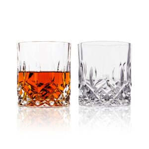 lemonsoda crystal cut double rocks old fashioned whiskey glasses - 10oz ultra-clear premium lead-free crystal glass tumbler for drinking bourbon, scotch, cognac, cocktails (set of 2)